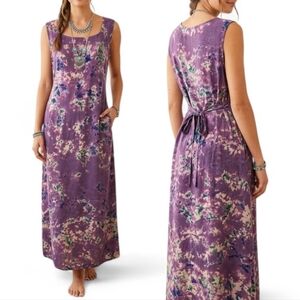 Mythos Hand Dyed Purple Tie Dye Maxi Dress Vintage Boho Cinched Back SM